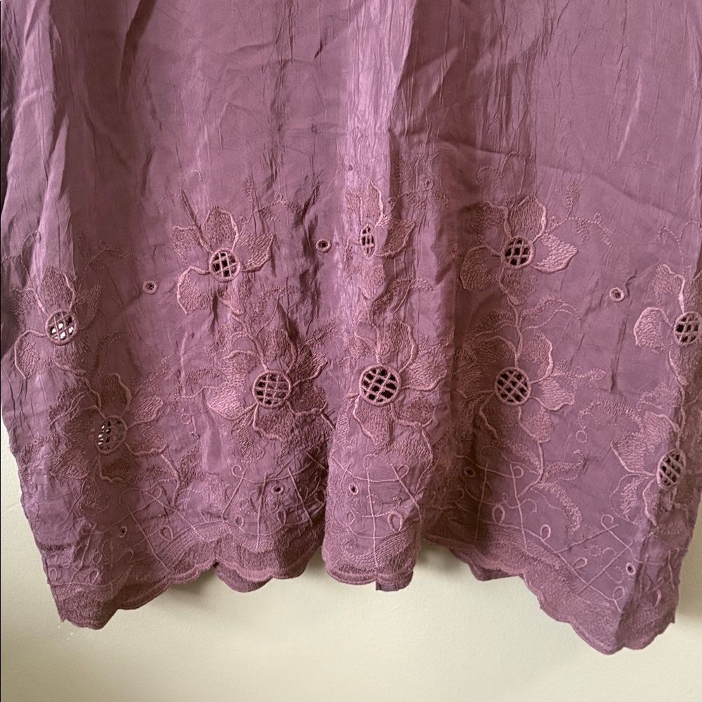 J. Jill Chocolate Brown Embroidered Eyelet Floral Button Down Shirt Dress Sz L - Picture 6 of 6